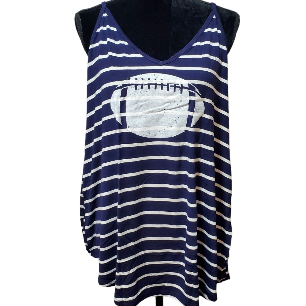 Live Love GameDay Football Printed Tank Top Navy White Striped Large